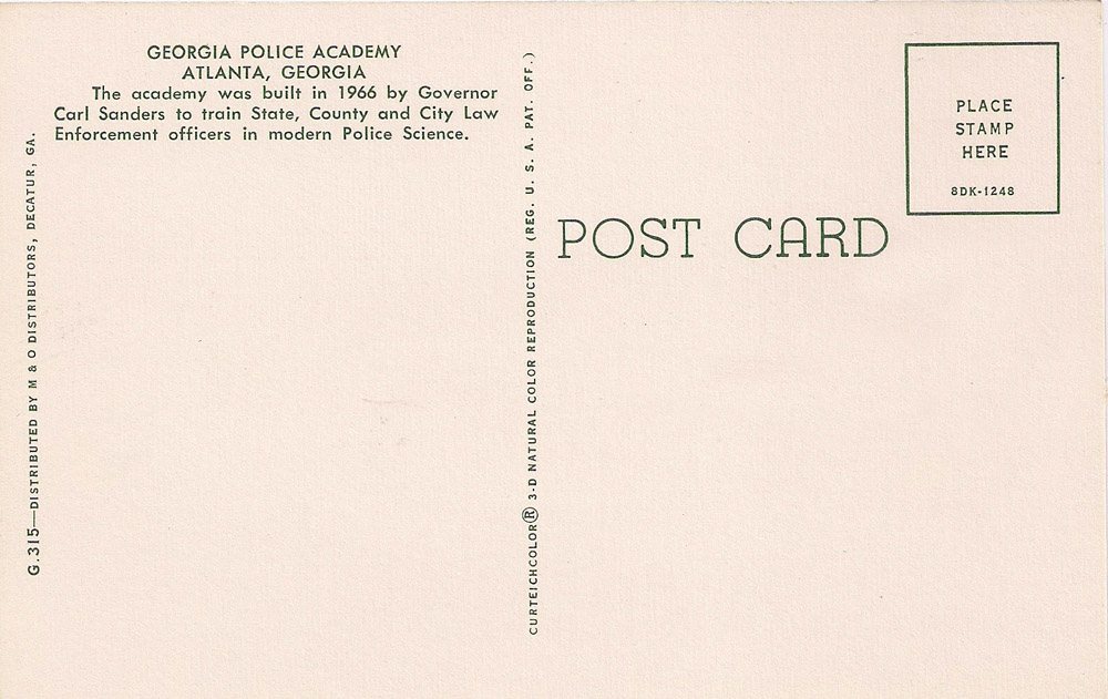 Georgia Police
        Academy postcard (back)
